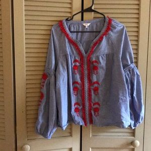 Crown & Ivy Long Sleeve Embroidered Top